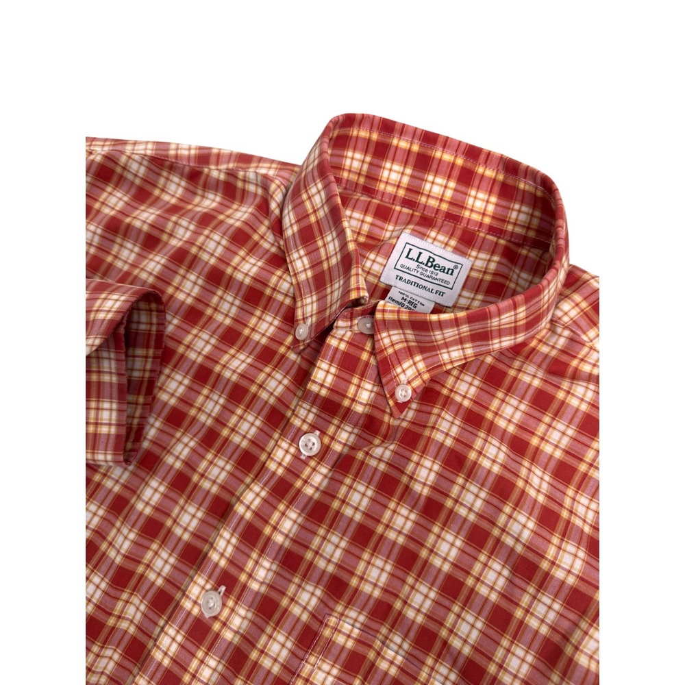 L.L Bean‎ Mens Traditional Fit Plaid Button Down Shirt Red Orange M-REG 288292